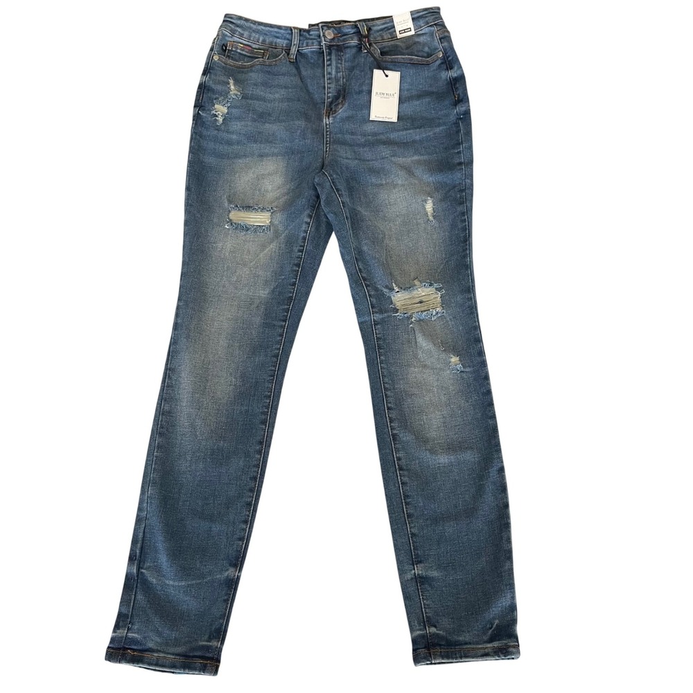 Judy Blue High Waist Skinny Jeans 11/30 Distressed Stretch Denim Color Stitch